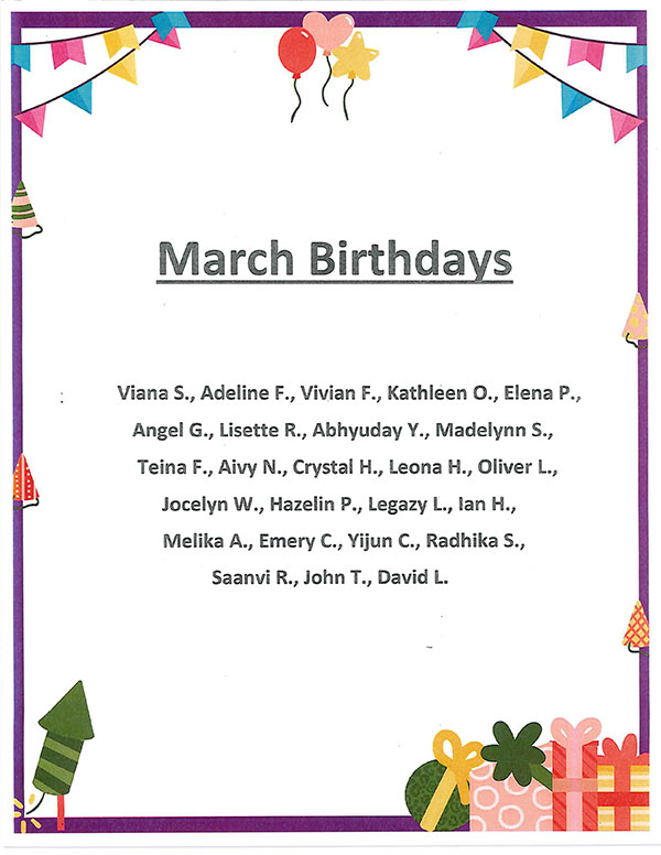 Birthdays March 2024