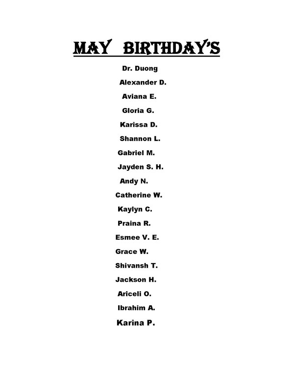 Birthdays in May 2026
